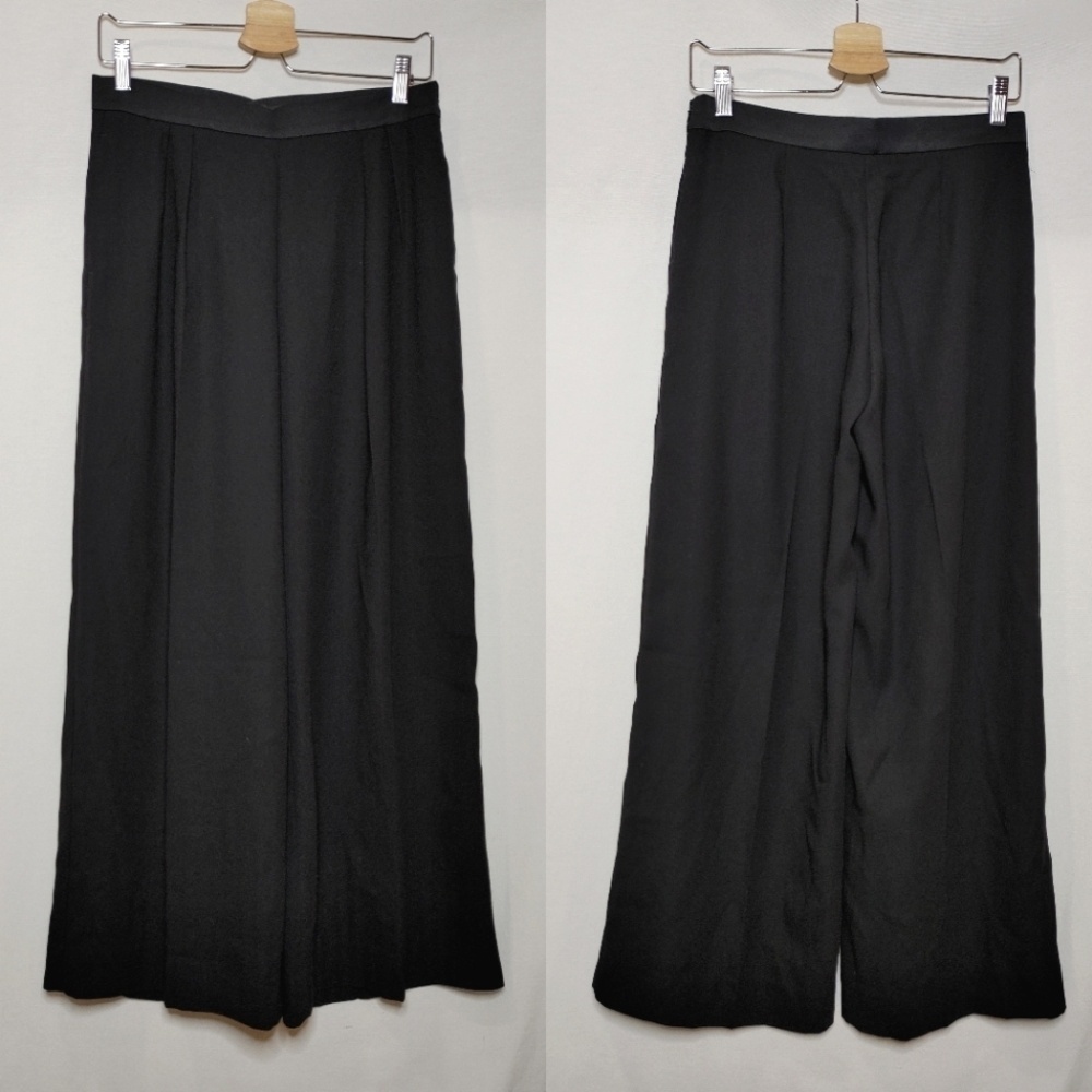 Banana Republic Black Wide Leg Pants 2L 2 Crop Dress Pants Satin‎ Waist Trouser